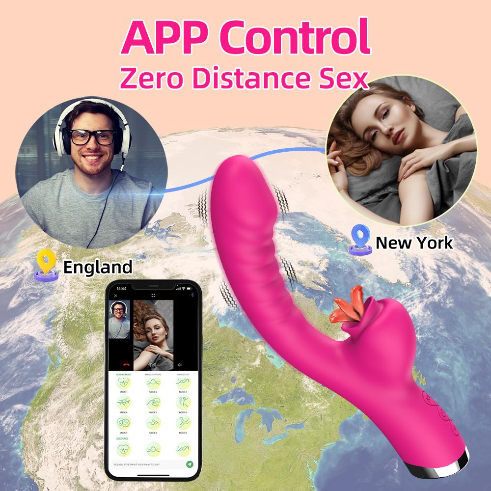 2 In 1 Licking Vibrator App Bluetooth Dildo Vibrators For Women Clitoral Tongue Stimulator Sex Toys Vaginal G Spot Masturbation