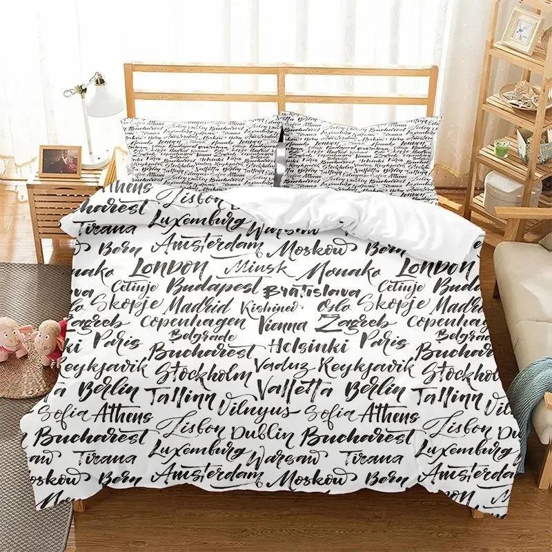 Graffiti Słowo Zestaw Poszewki na Kołdrę Wesołych Świąt Poliestrowa Poszwa na Kołdrę z Poszewką na Poduszkę Rozmiar King Queen Dla Dziecka Nastolatka Zestaw Pościeli