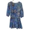 LEONARD 0330815 Blue Cotton Paisley All-Over Pattern Half Sleeve Gathered One Piece Dress 36 blueUsed
