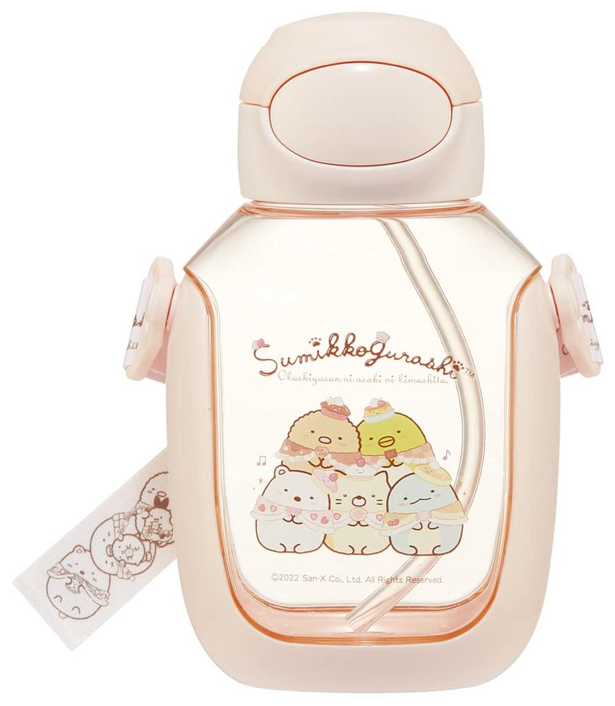 Skater Water Bottle with Straw 530ml Sumikko Gurashi Okaiyasan Straw Water Bottle One Push Girls Children's PDSH6DX-A