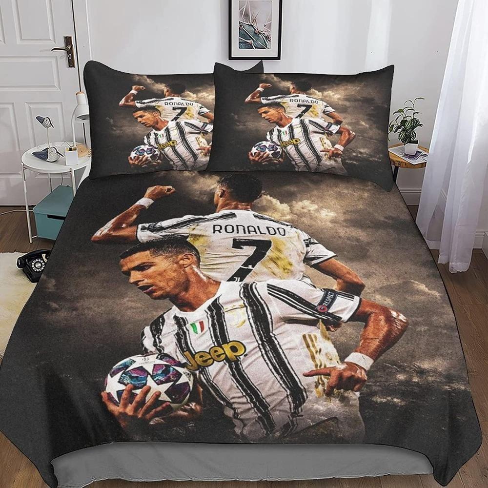 Football star bed sheet set, suitable for adult fans, microfiber down duvet cover, zippered pillowcase, 3D printed pattern