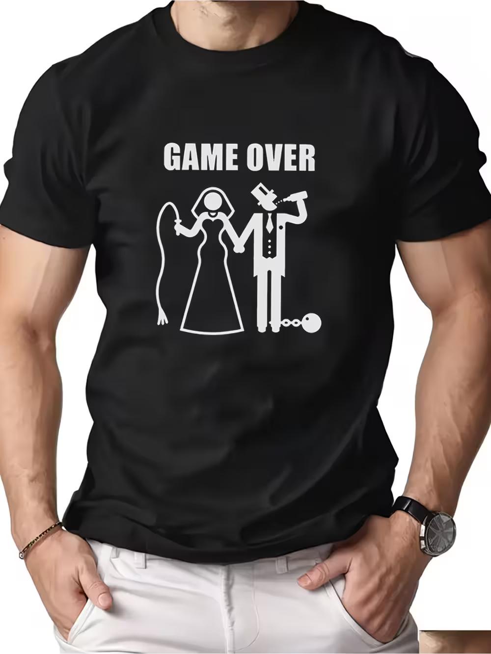 Men s Funny  GAME OVER  Wedding T-Shirt - Bride & Groom Graphic with Retro Video Game XXXXL