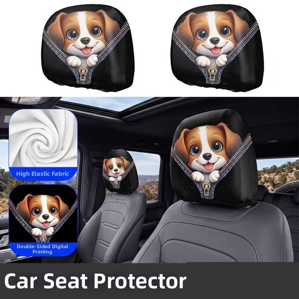 2Pcs Exaggerated Car Pillowcase Cartoon Car Seat Headcover Car Headrest Covers  Gift for Car Lover