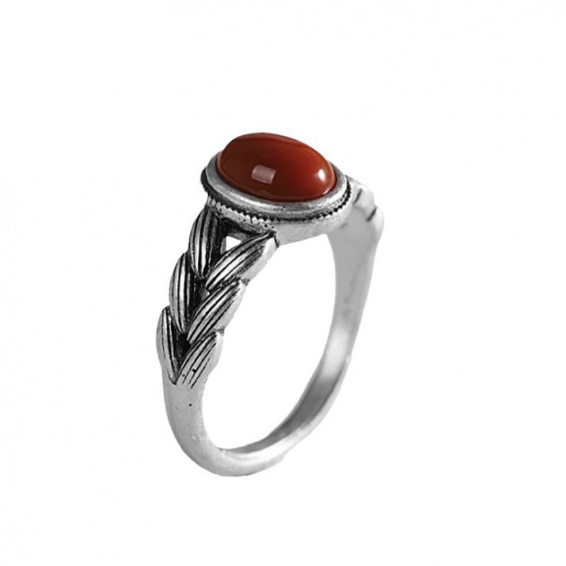 Women's Adjustable Retro Distressed Wheat Ear Ring - Ethnic Style Chinese Imitation Nan Hong Accessory