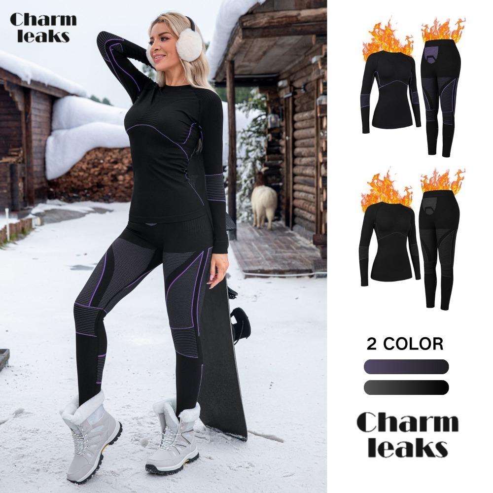 CHARMLEAKS Biancheria intima termica per donna, set di strati di base caldi invernali, top e pantaloni per il freddo