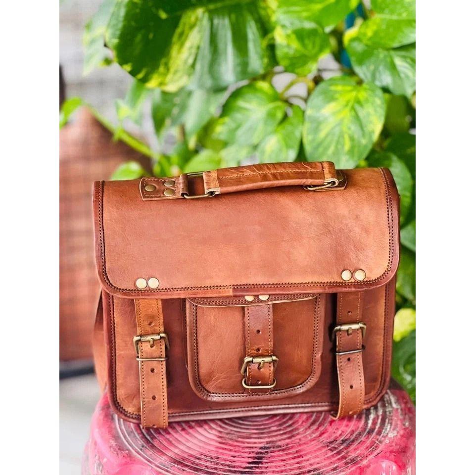 

Мужская сумка-мессенджер, портфель для ноутбука и наплечная сумка из натуральной козьей кожи винтажного коричневого цвета 13 x 10 x 4 in