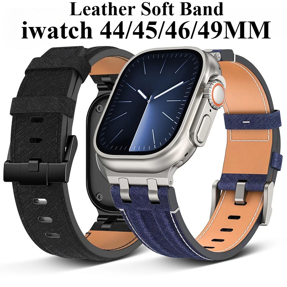 Leather Soft Band for Apple Watch Ultra 3/2 49mm 46mm 45mm 44mm Luxury Men Strap For Iwatch Series 11 10 9 8 7 6 5 4 Se3 Correa