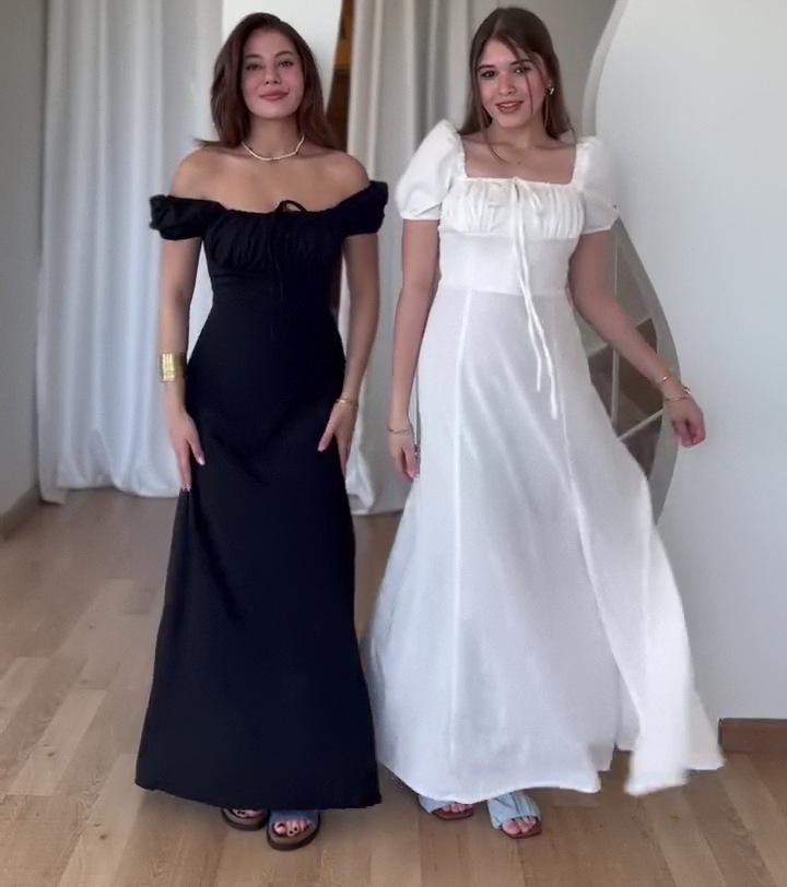 

Летнее женское платье 2025 года с квадратным вырезом, разрезом и завязками, повседневное, приталенное S чёрный