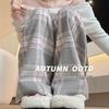 Women's Gray Plaid High-Waisted Wool Wide-Leg Pants - Spring & Autumn 2025 Collection