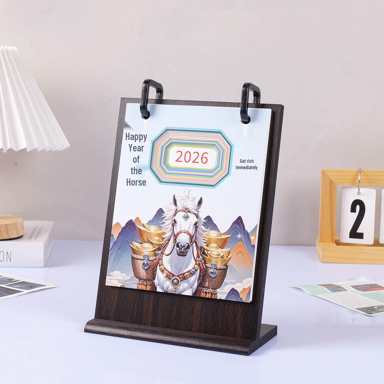 

Подставка для настольного календаря из массива дерева и металла 2026 - Декоративное DIY украшение с дизайном из кованого железа 2026