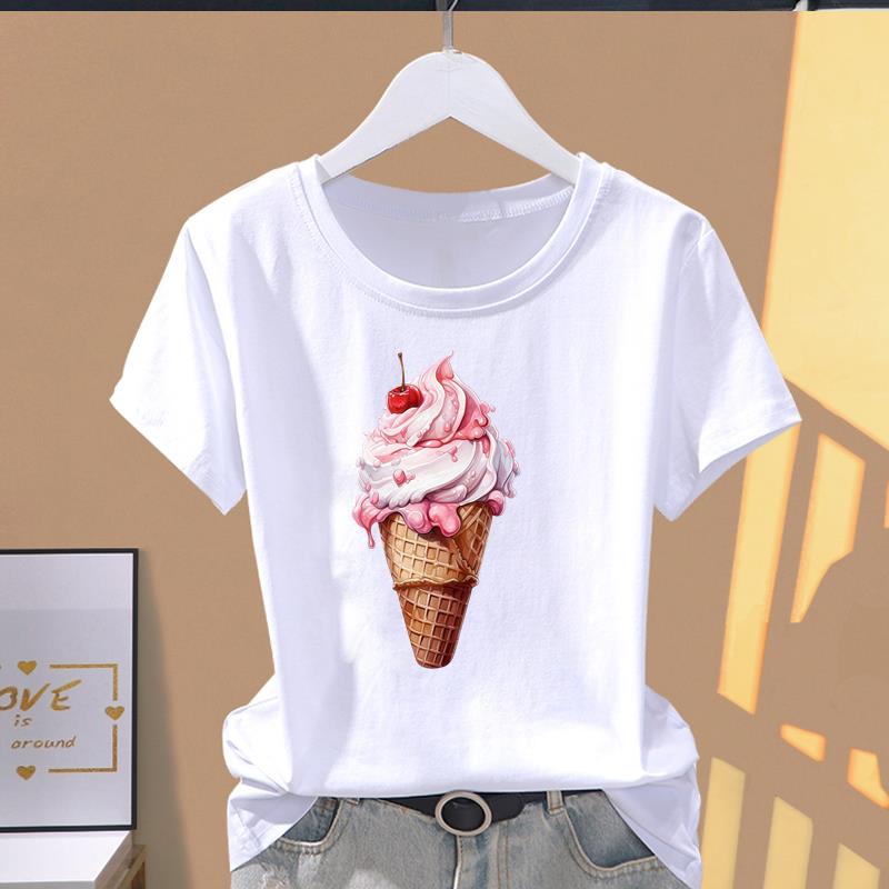 (Asian Size) lovely plant trend Graphic Female Top Women's Clothing T O-neck Tee Fashion Print Casual Short Sleeve T-shirts