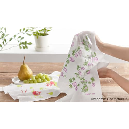 Miyamoto Towel Moomin Kitchen Cloth, Snufkin & Grape Design, Made in Japan, White, Approx. 33 x 70 cm, 06097
