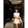 Kumikumi Stylish Single-Breasted Short Shirt Women Fall Ruffles Solid Skirt Short Skirt Two-piece Set
