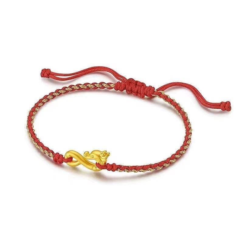 Year of the Dragon Red Rope Bracelet: Chinese Style Braided Bead Handmade Jewelry for Women and Couples