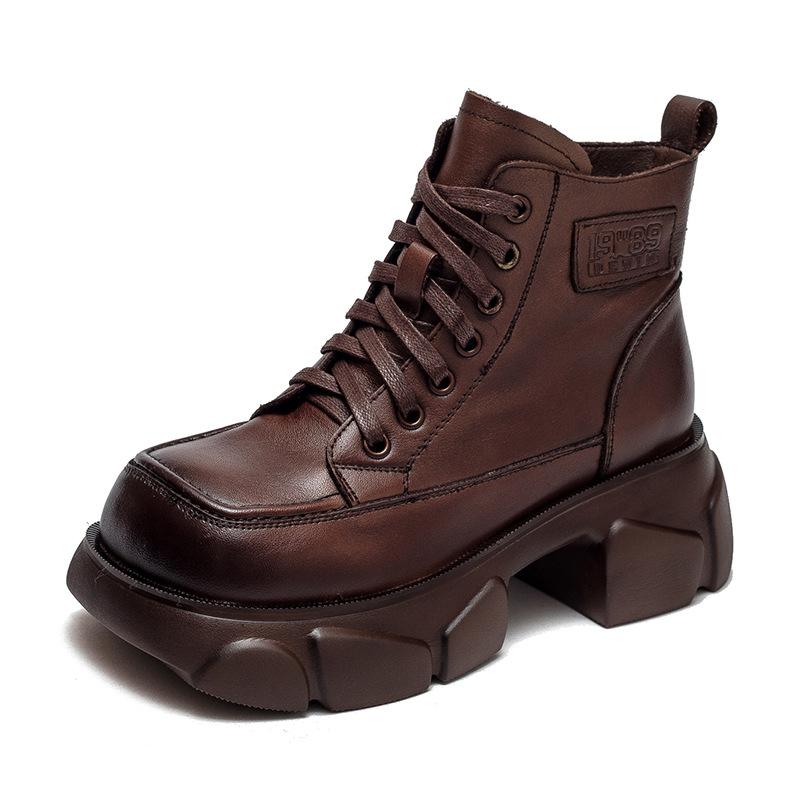 2026 New Retro Vintage Martin Boots Full Cowhide Thick Sole Height Increasing Women Boots