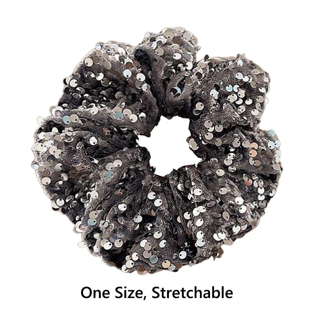 Black and Silver Elastic Hair Tie Sequin Party Hair Accessories Elegant Ponytail Holder  for Women