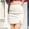 BITCED Summer Women's Crocodile-Pattern PU Skirt with Slit Fitted Stretch Leather Skirt