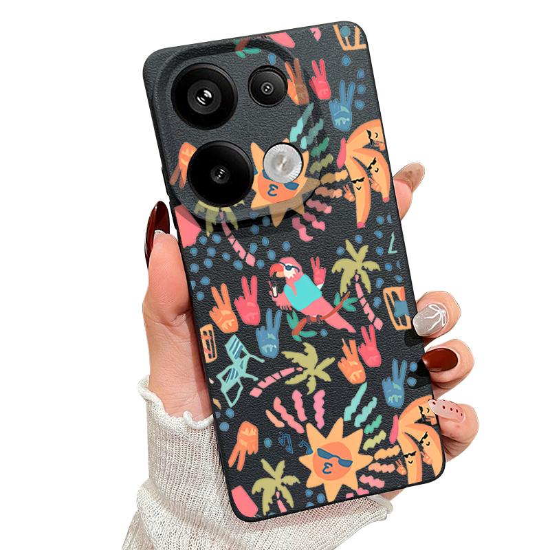 Colorful Cartoon Pattern Case For Xiaomi Redmi Note 14 13 Pro 5G 4G 12 11 Funda Xiaomi 14T 13T 11T Pro Leather Texture Silicone Cover