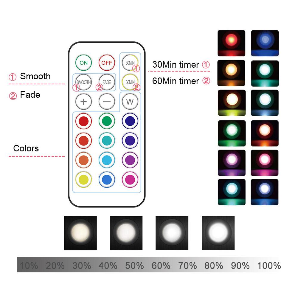 RGB barevné LED světlo Puck, dálkový ovladač, bezdrátová žárovka, nástěnná lampa, závěsné svítidlo, patice AA baterie, E26, E27
