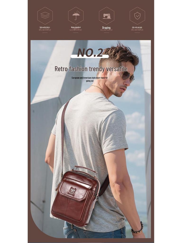 BULLCAPTAIN Herren Umhängetasche aus Rindsleder - Retro, Multifunktional, Kratzfest mit Rückenschutz