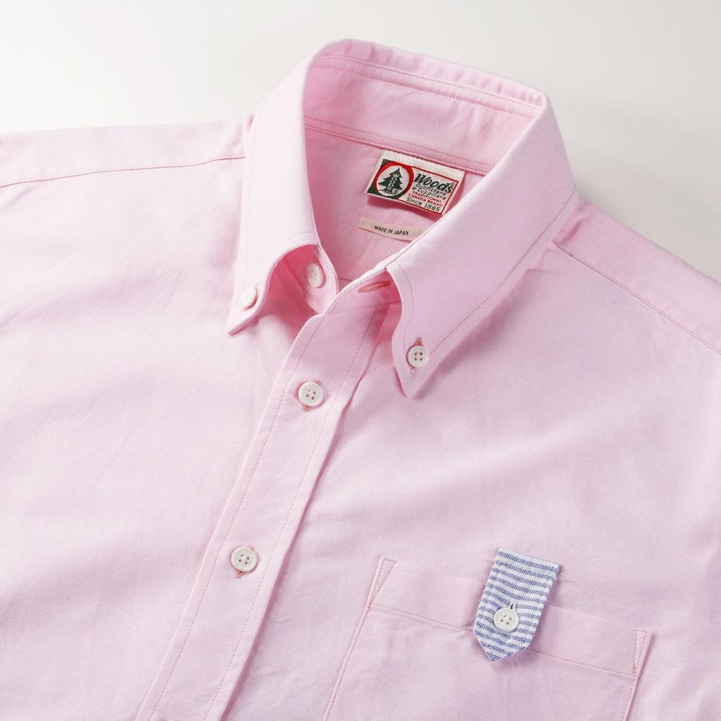 Oxfordhemd für Herren [WOODS] Kurzarm, hergestellt in Japan (XL, rosa)