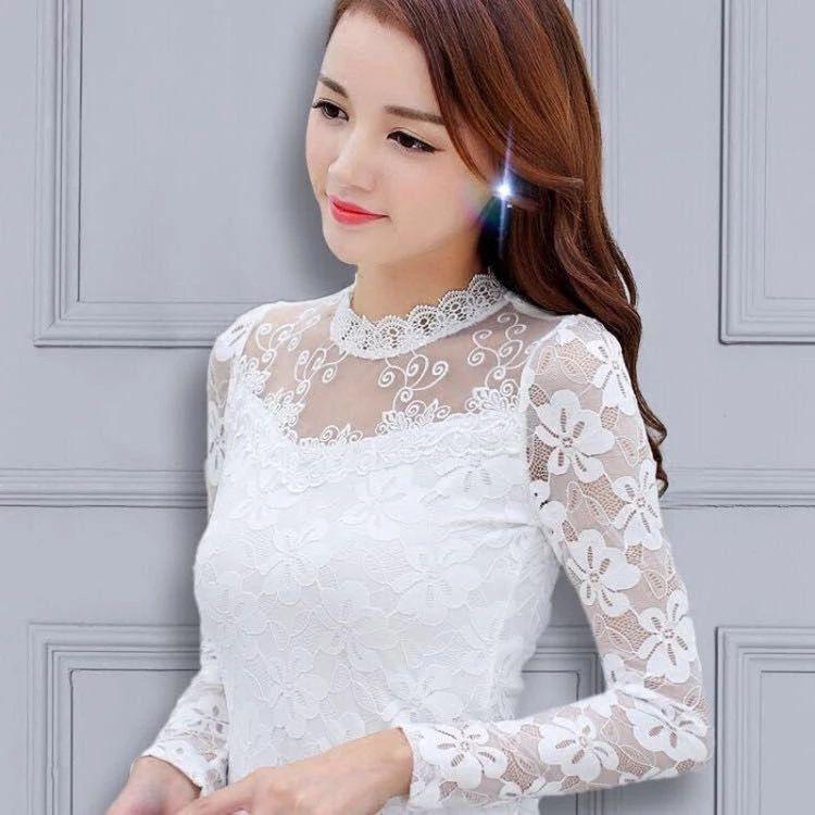 Lace Tops for Women Long Sleeve Fall Winter High Neck Mesh Blouse Slim Fit Hollow Out Casual Shirt