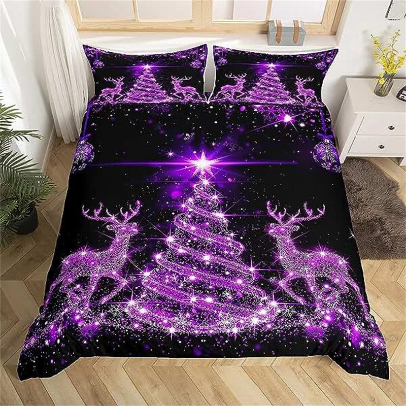 Christmas Duvet Cover Gold Reindeer Bedding Set Boys Girls Room Decor Blue Christmas Tree Comforter Cover Western New  Theme