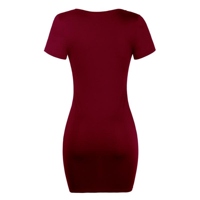 BITCED Sexy Wrap Hip Solid Colour Short Sleeve Dresses for Women