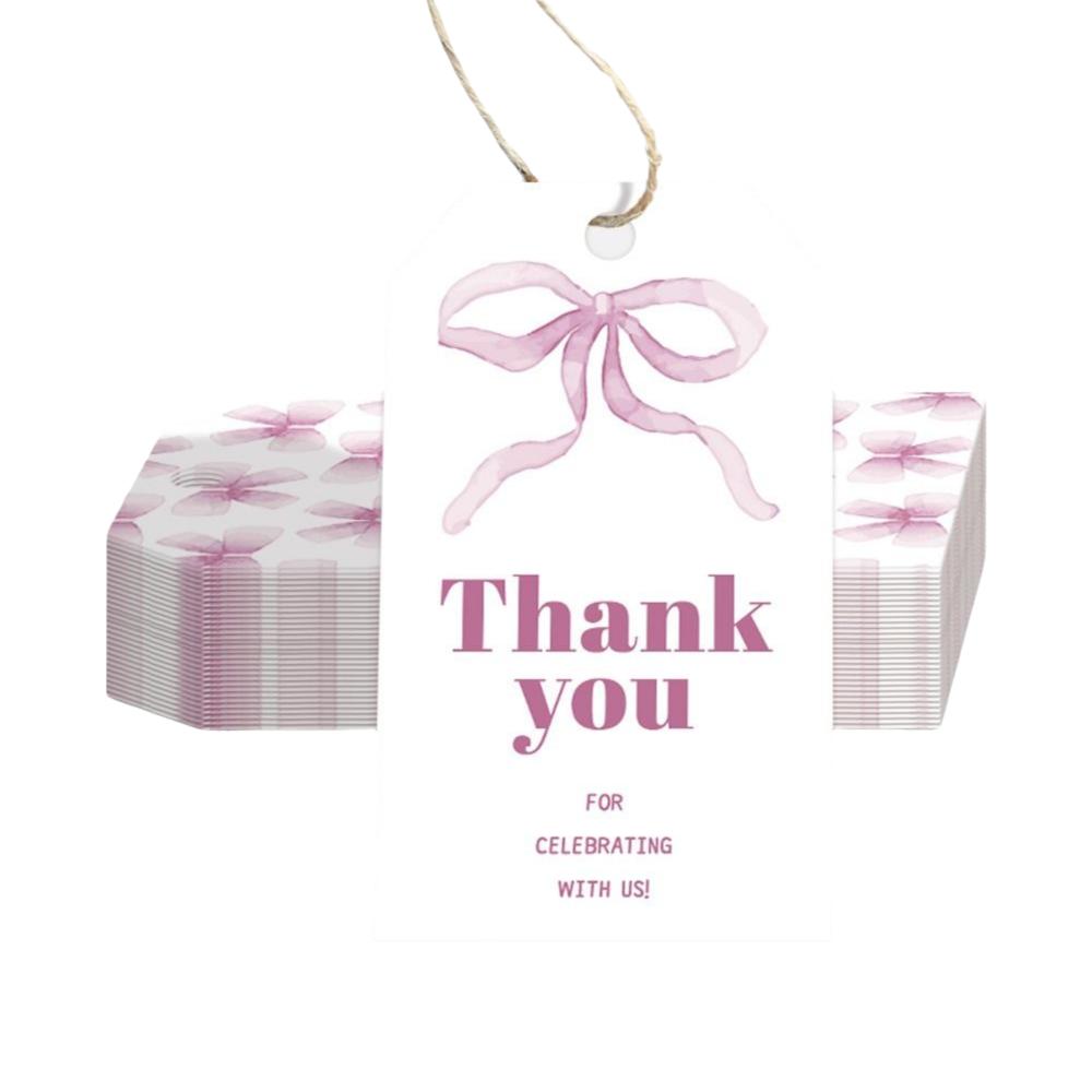 

50 шт. Высококачественные розовые бирки «Спасибо» с веревками 10 м, бирки для DIY упаковки, подвесные этикетки, аксессуары с бантиком, оберточная карта, подарки
