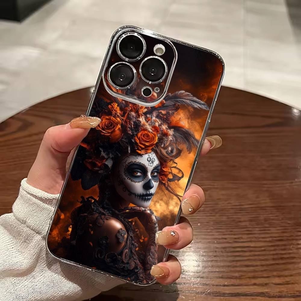 Day of the Dead Catrina Skull Clear Hard Phone Case For iPhone 17 16 15 14 13 12 11 Mini Pro Max Plus Transparent Cover