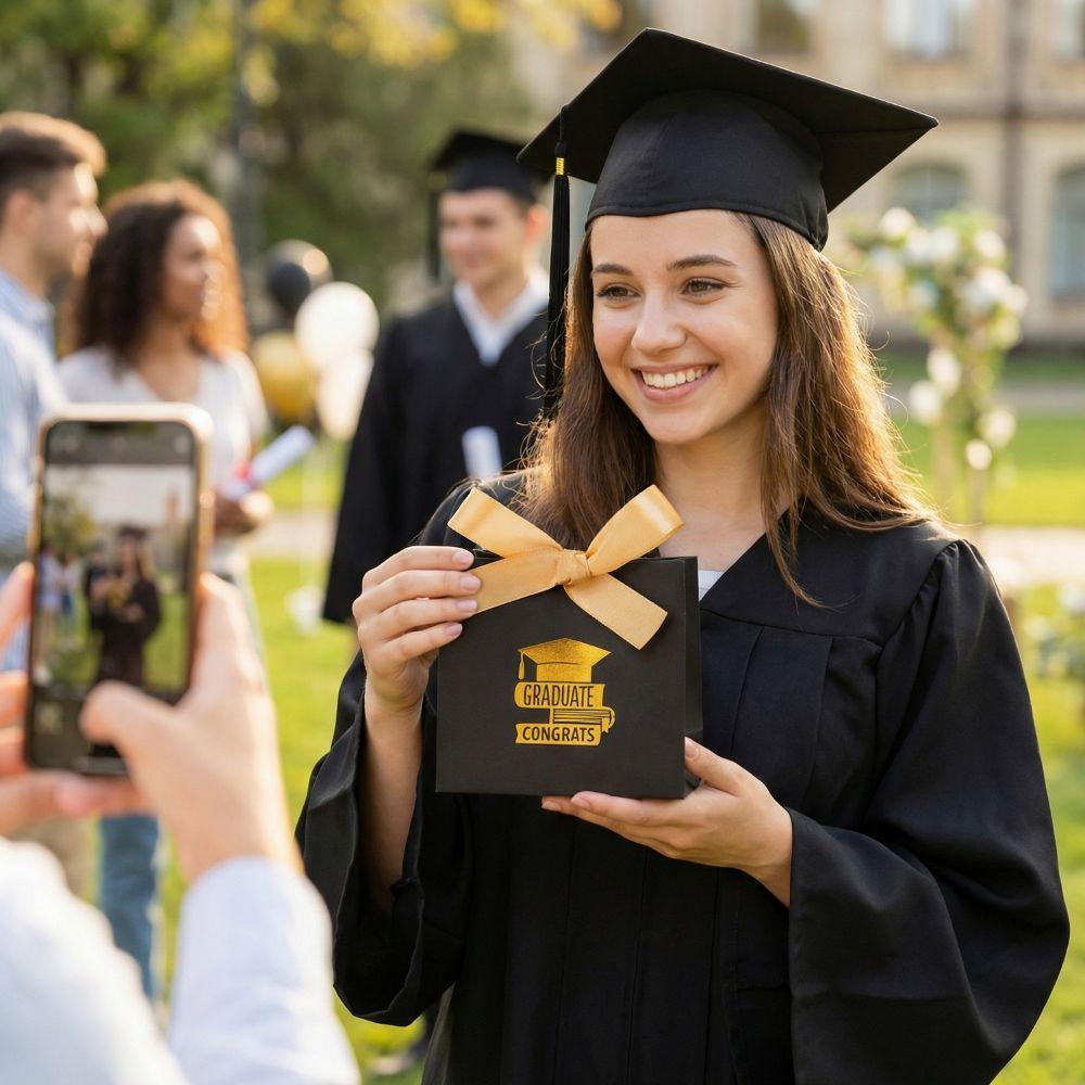 10Pcs Black Graduation Candy Box Gilded Pattern Folding Paper Pouches  Party Supplies