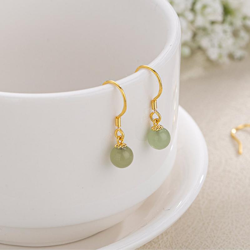 PANJBJ 925 Sterling Silver Rose Hotan Jade Earring for Women Girl Ethnic Style Versatile Temperament Jewelry Gift Dropshipping