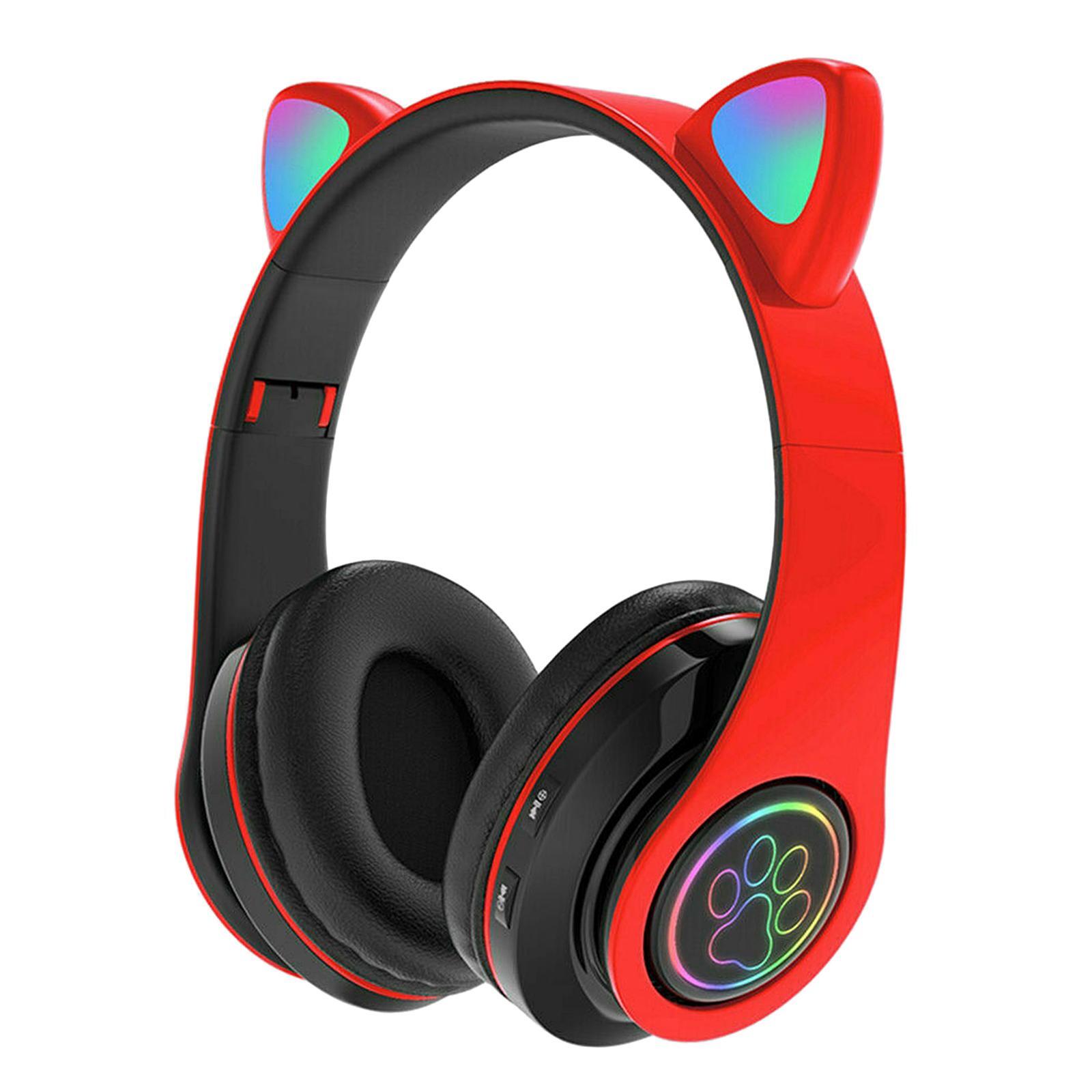 

Flash Lamp Cute Cat Ears Headphone Bluetooth 5.0 Stereo With Mic Support TF Card Wireless Kids Girl Earphone Birthday Gift красный