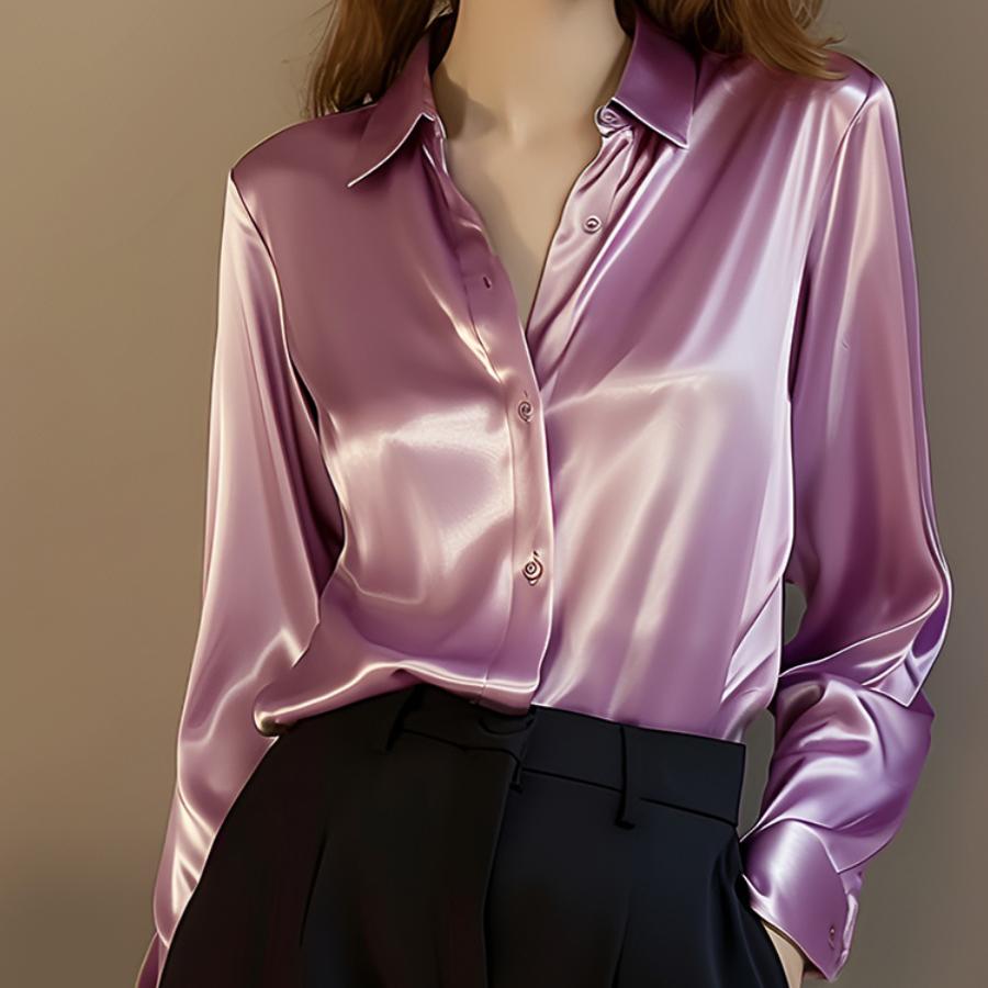 2025 Summer Trend Fashion Women Casual Elegant Satin Long Sleeved Shirt Office Women's Shirts And Blouses Slim Femal Clothes
