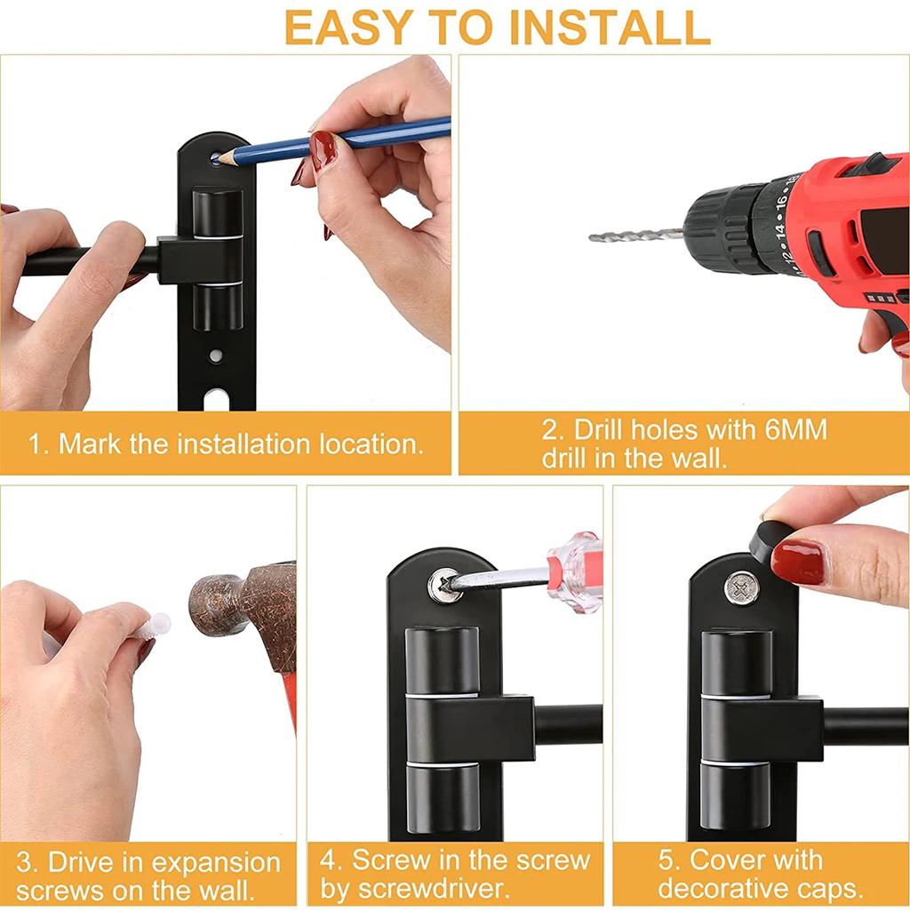 180° Rotating Wall Mount Helmet Rack w/Hooks - Heavy Duty Motorcycle & Bike Helmet Organizer for Garage Home Space Saving