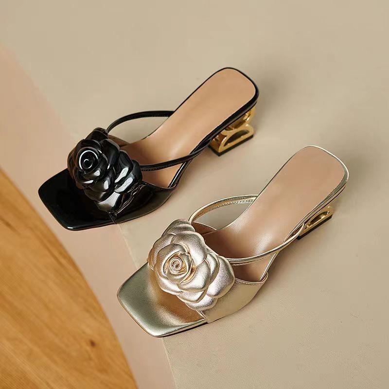 High Heels, Slippers, Women's Shoes, Square Toe Shoes, Roses, Women's Shoes