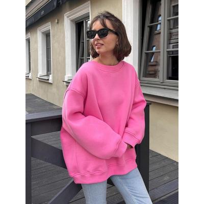Herfst Winter Ronde Hals Effen Kleur Casual Mode Sweatshirt Dames Losse All-match Pullover Top