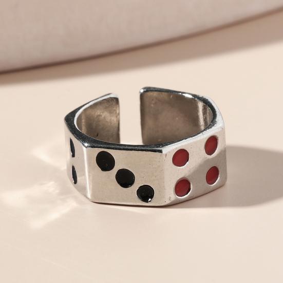 Adjustable Engraved Unisex Ring Alloy Silver Color Dice Opening Ring Jewelry Accessory