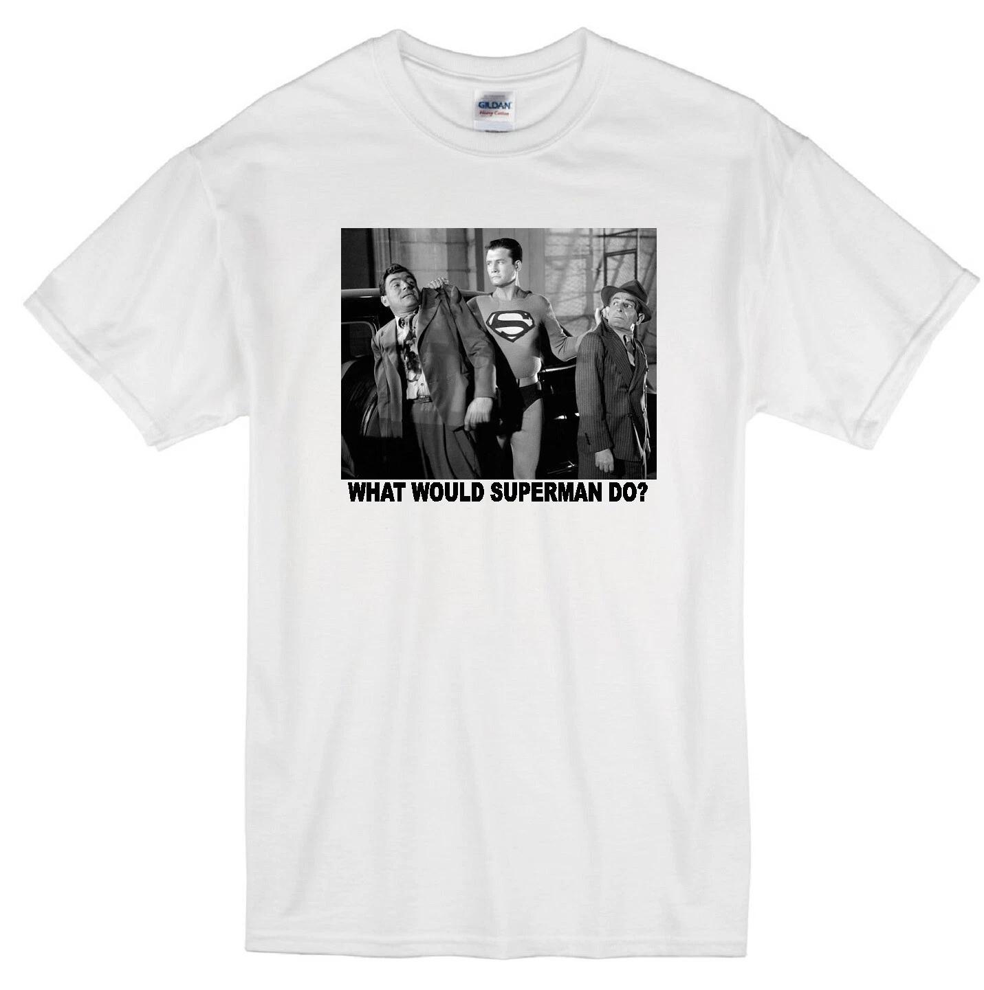 SUPERMAN WWD? GEORGE REEVES SUPERHERO CLARK KENT CLASSIC RETRO TV WHITE T-shirt 2XL