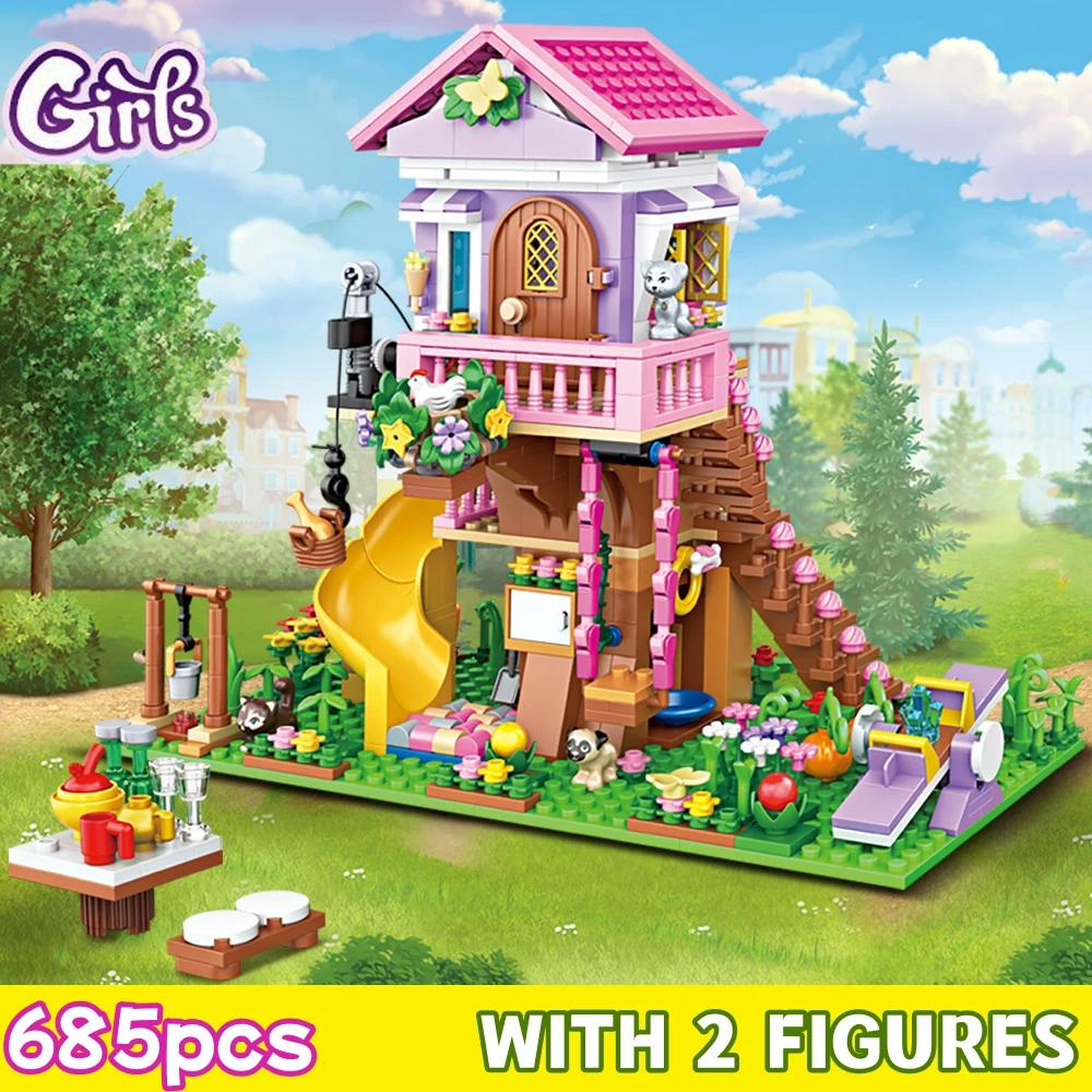 Freundschaft Camping Baumhaus Traum Rutsche Wald Villa Bausteine Mädchen Serie Steine Hütte Modell Zusammenbau Spielzeug Kinder Geschenke