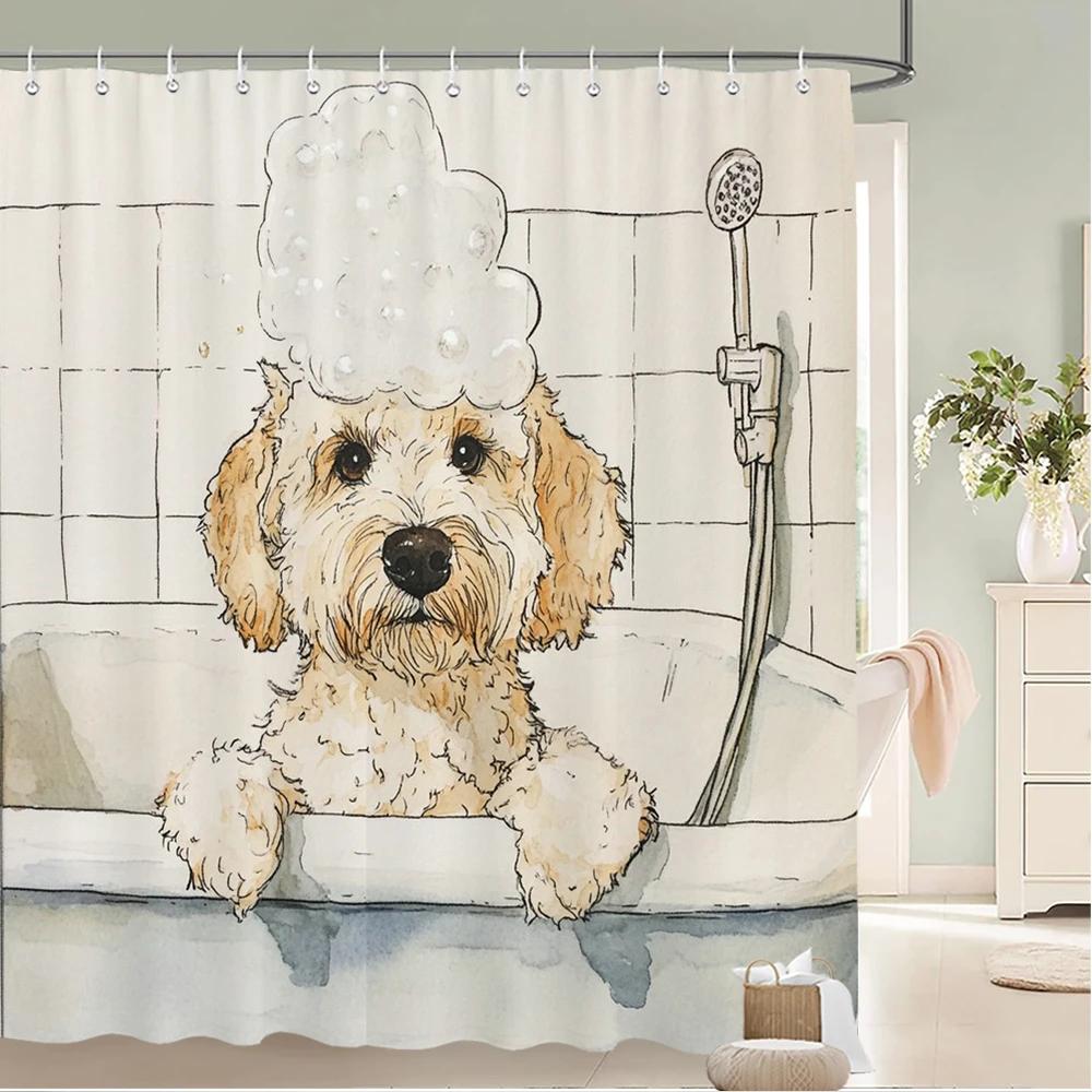 Uroczy wzór kota i psa do kąpieli Zasłona prysznicowa Zasłona kąpielowa Kreskówkowy nadruk zwierząt Zasłony łazienkowe do dekoracji domu zasłona