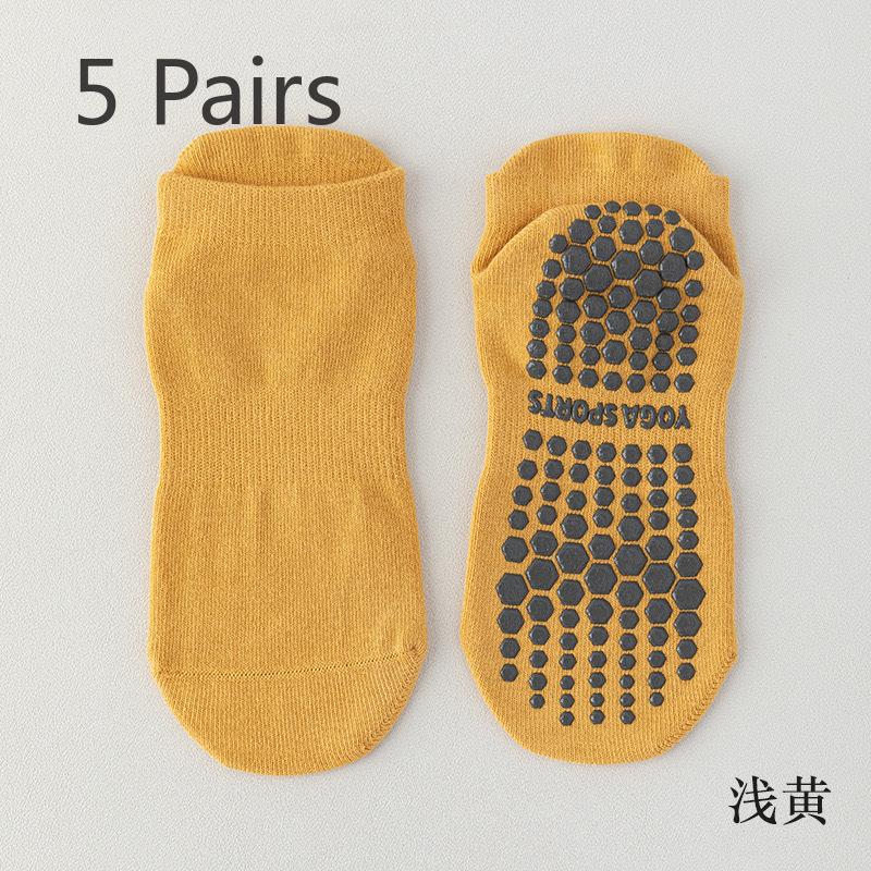 5 Pairs of Women's Spring and Autumn Cotton Non Slip Indoor Fitness Jump Yoga Sports Socks
