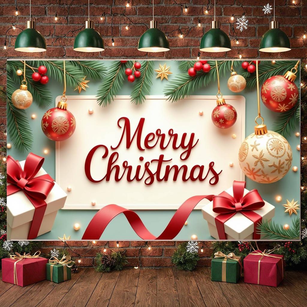 Christmas Decoration Banner Snowflake Pattern Celebration Banner Christmas Party Banner Pine Branch For Family Gathering Indoor