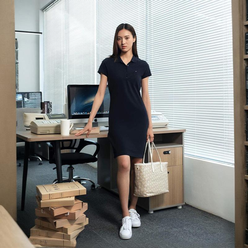 Tommy Hilfiger American Classic Slim Fit Solid Color Pique Knit Polo Dress Women Dresses 76J3205BDS