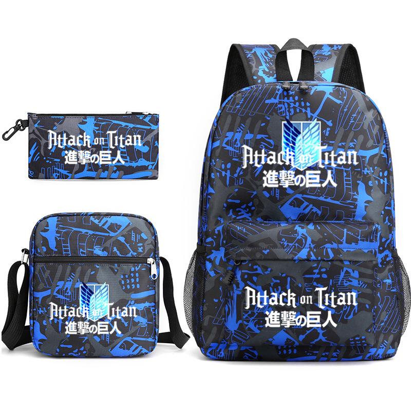 3 Piece School Backpack Set for Students Large Capacity Oxford Cloth Schoolbag with Shoulder Strap and Pencil Case