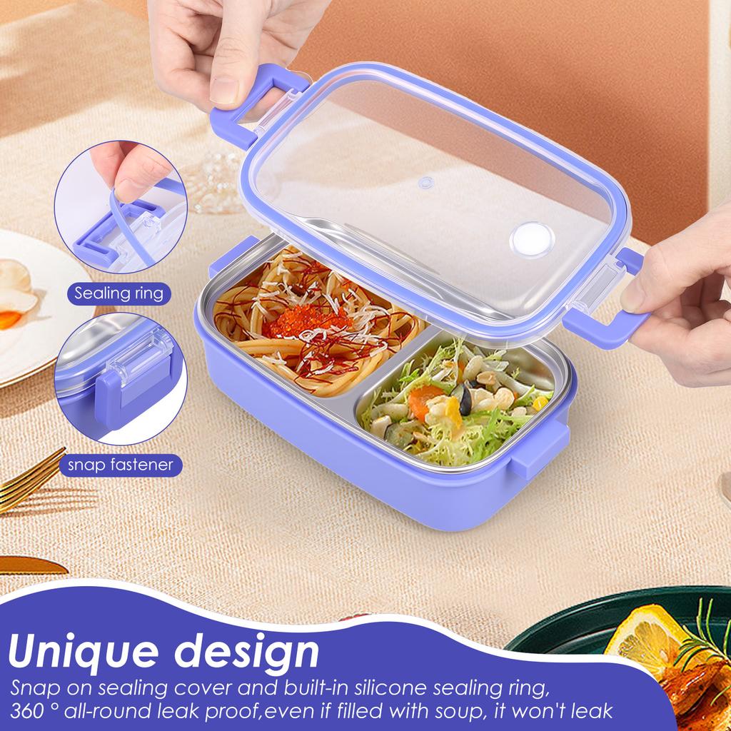 540 ML Lunchbox 304 Edelstahl Bento Boxen 2 Fächer Lebensmittelbehälter mit auslaufsicheren Deckeln für Studenten Büroangestellte