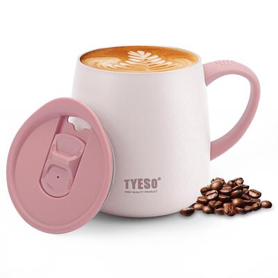 TYESO Mug with Lid, 473ml, Ceramic Coated, Vacuum Insulated, Stainless Steel, Double-Walled, Keeps Food Hot or Cold, Coffee Cup, Home, Office, Gift