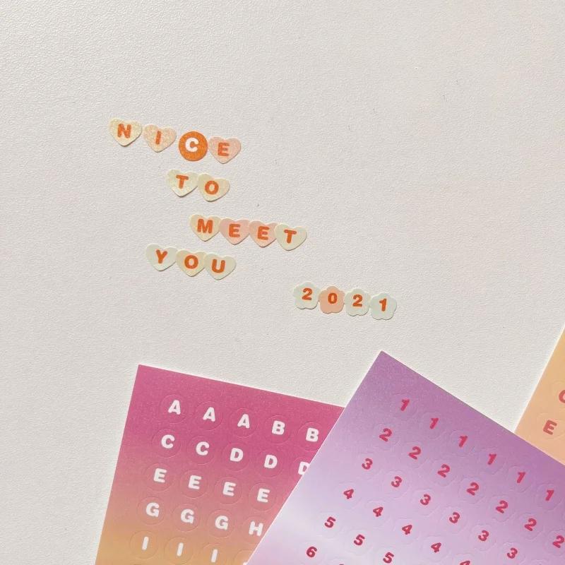 3 list/sada DIY Dekor Kpop Samolepka na fotokartu Gradientní barva Série čísel a písmen Samolepka do scrapbooku a deníku Roztomilé školní potřeby