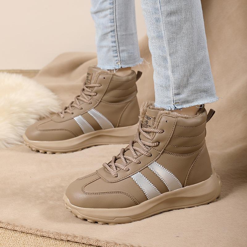 Winter neue Schneestiefel Lässige Plüsch Warm halten Schnürung Plateau Sneaker Damen Rutschfest Weich besohlt Laufschuhe