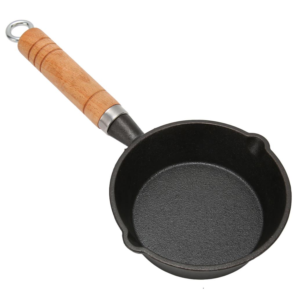 Frying Pan Cast Iron Skillet Drip Spouts Wooden Handle Stain Resistant Quick Heat Easy To Clean Cook Pan